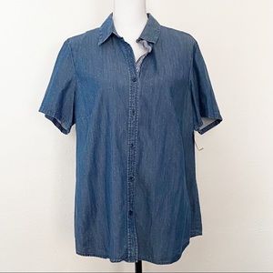 NWT Coldwater Creek Mini Dot Denim Button Down XL